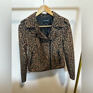 Bebe Leopard Print Faux Suede Women's Moto Jacket